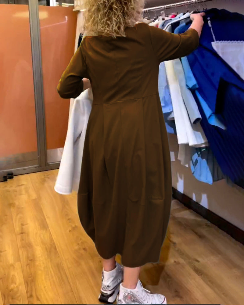 Chantal | Robe Élégante à Col Rond et Manches 3/4