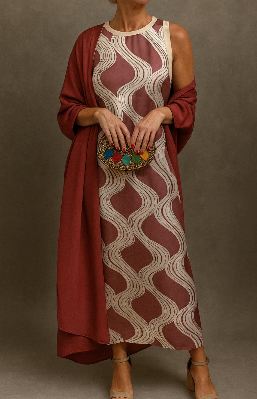 MILENA | Robe Satinée Élégante avec Châle Inclus et Ligne Amincissante pour Occasions Spéciales