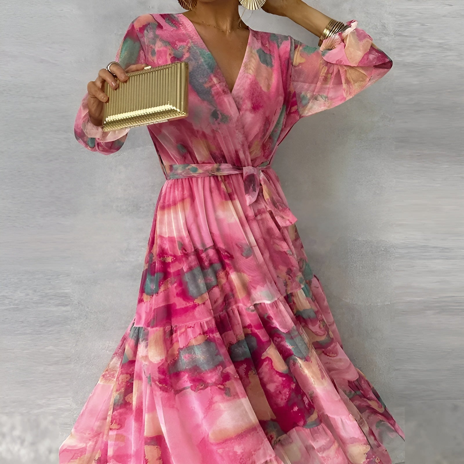 LUCIA | Robe Longue d'Été avec Motif Floral et Silhouette Ajustable