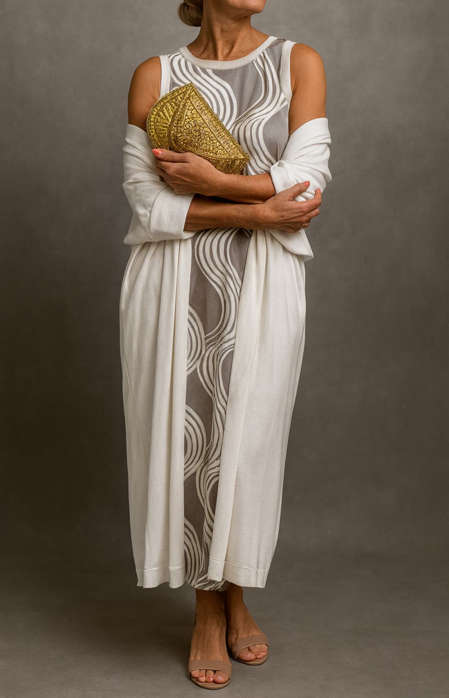 MILENA | Robe Satinée Élégante avec Châle Inclus et Ligne Amincissante pour Occasions Spéciales