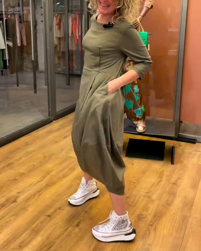 Chantal | Robe Élégante à Col Rond et Manches 3/4