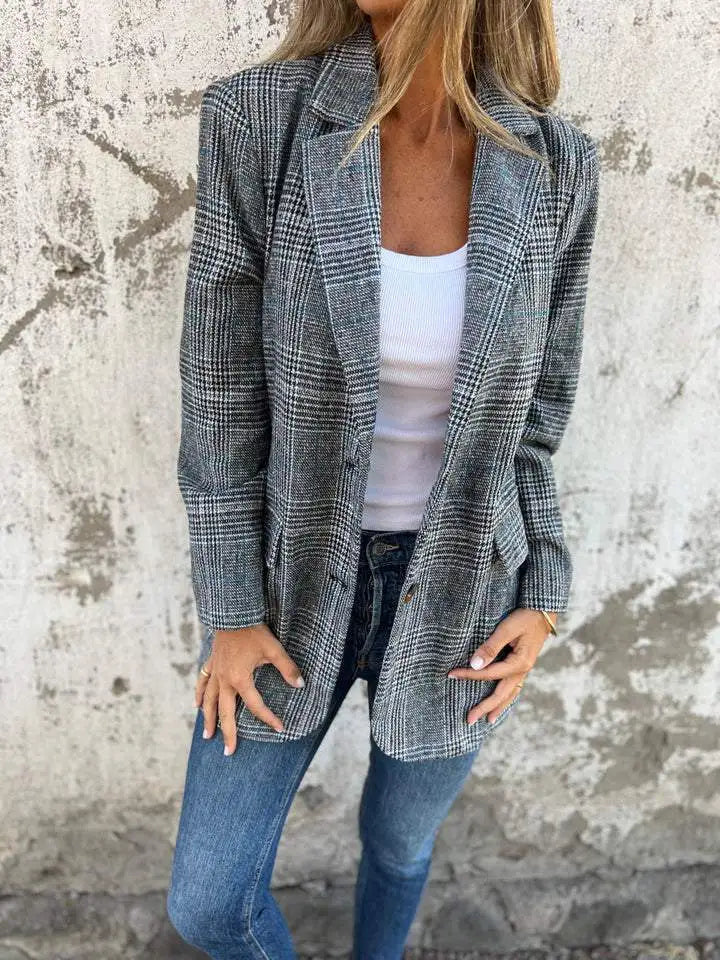 Amelia™ - Blazer décontracté à carreaux avec revers